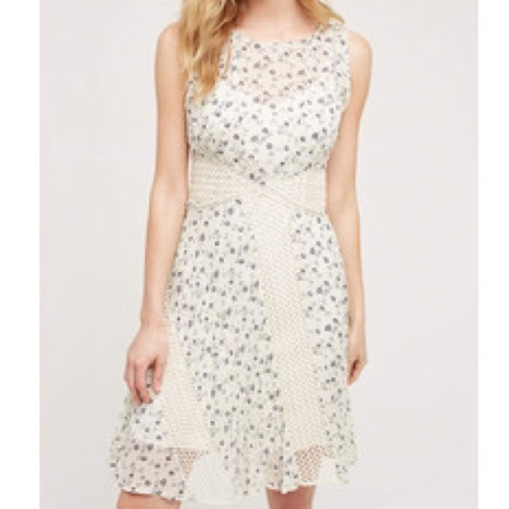 Sleeveless White Floral Mesh A-Line Dress